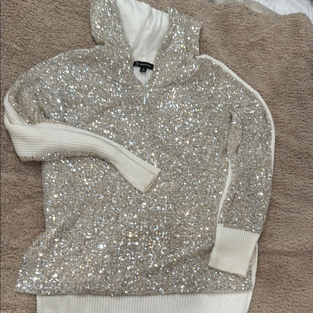 Sequin Beige Sweater with Hood